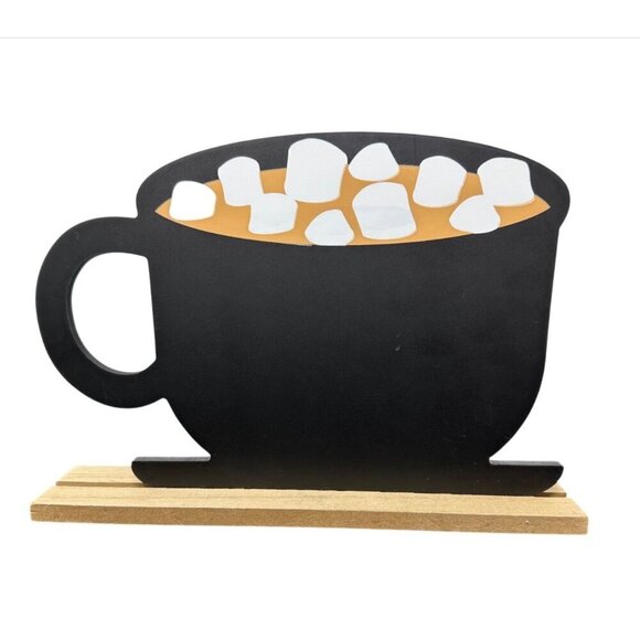 Hot Cocoa Recipe Cup Sign 10in Freestanding Farmhouse Kitchen Holiday Decor - Picture 2 of 11